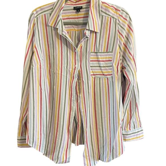 Torrid Women's Lizzie Rayon Crepe Button Down Long Sleeve Striped Shirt - Picture 4 of 7